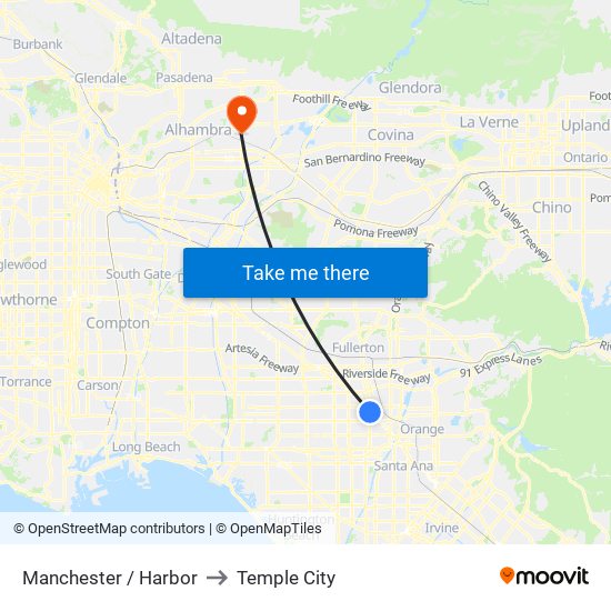 Manchester / Harbor to Temple City map