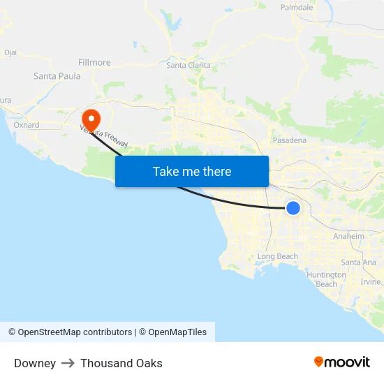 Downey to Thousand Oaks map