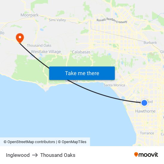 Inglewood to Thousand Oaks map