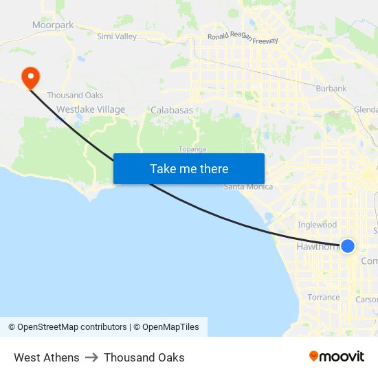 West Athens to Thousand Oaks map