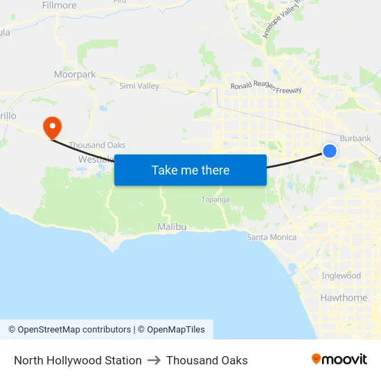 North Hollywood Station to Thousand Oaks map