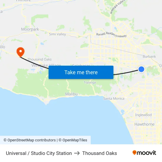 Universal / Studio City Station to Thousand Oaks map