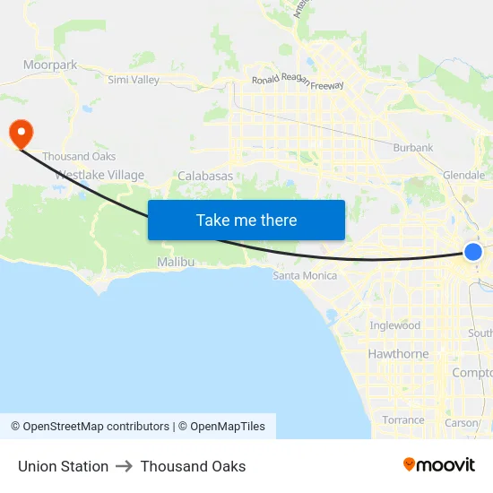 Union Station to Thousand Oaks map