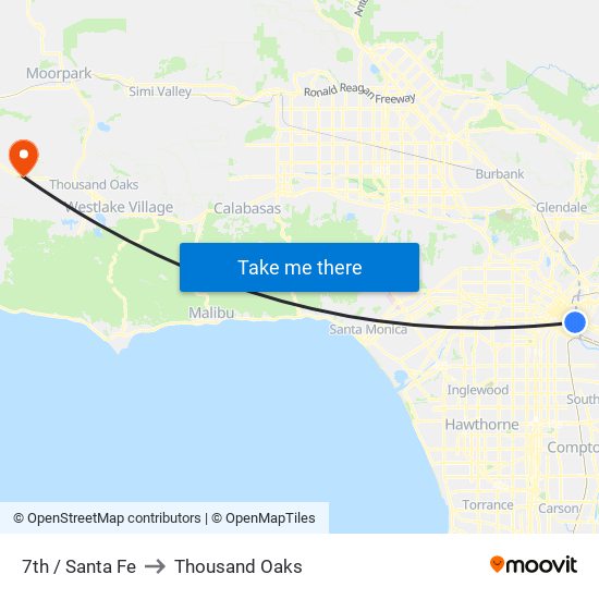 7th / Santa Fe to Thousand Oaks map