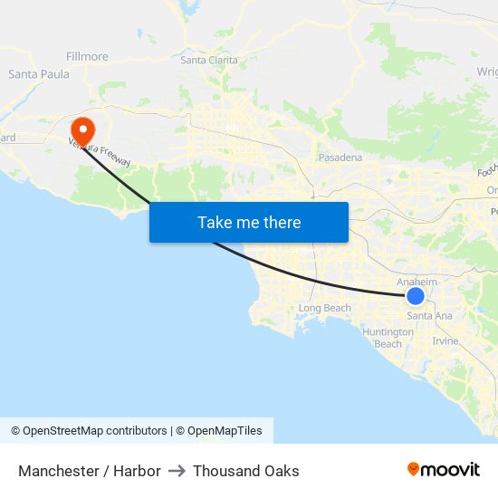 Manchester / Harbor to Thousand Oaks map