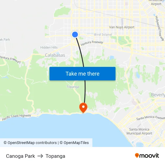 Canoga Park to Topanga map