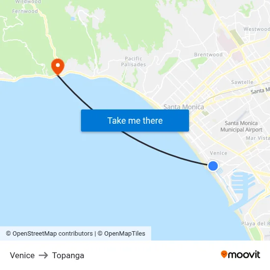 Venice to Topanga map