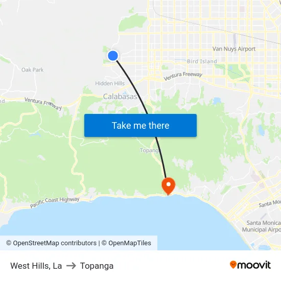 West Hills to Topanga map