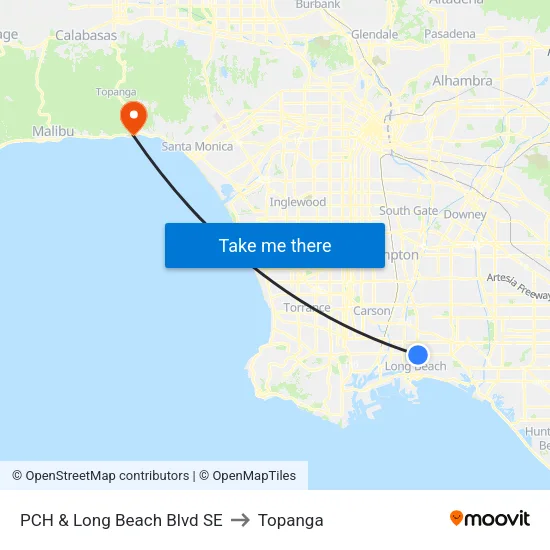 PCH & Long Beach Blvd SE to Topanga map