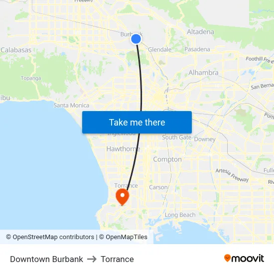 Downtown Burbank to Torrance map