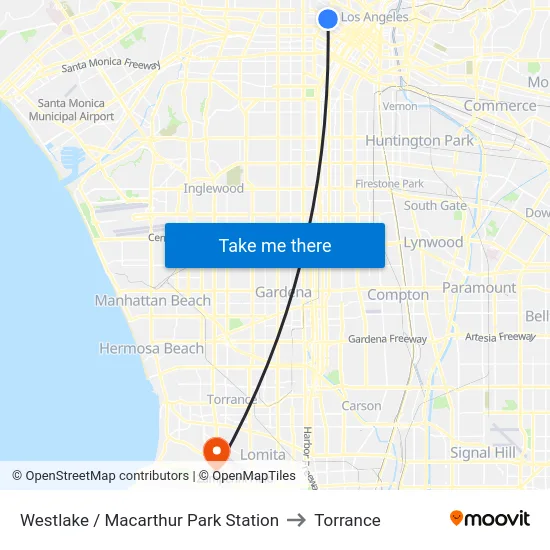 Westlake / Macarthur Park Station to Torrance map