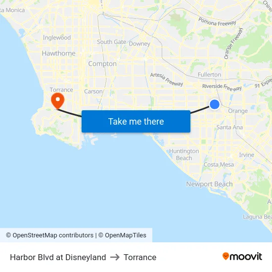 Harbor Blvd at Disneyland to Torrance map