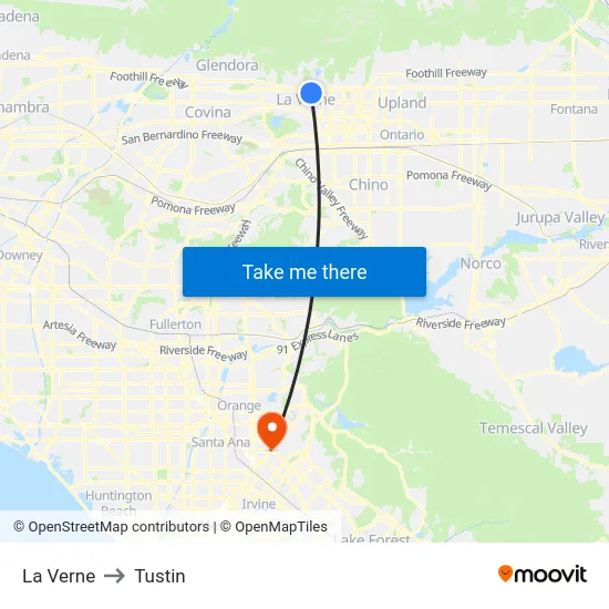 La Verne to Tustin map