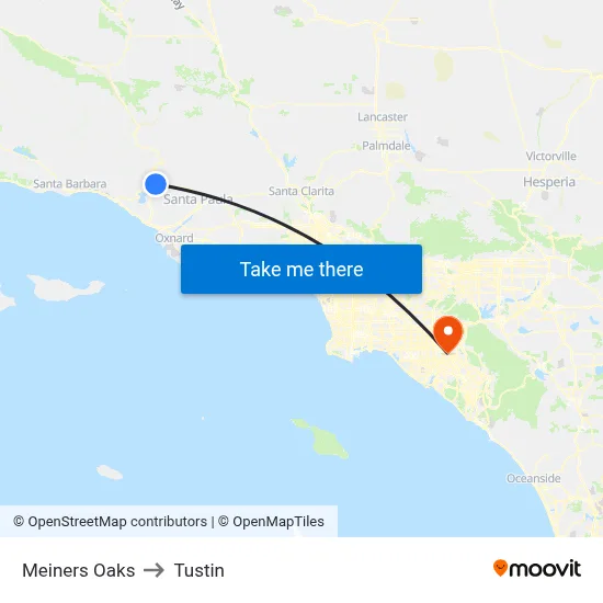 Meiners Oaks to Tustin map