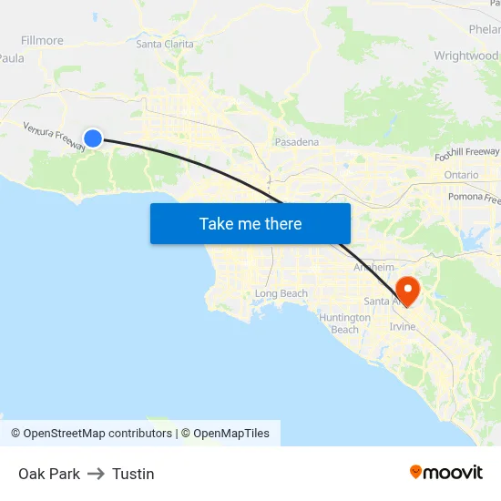 Oak Park to Tustin map