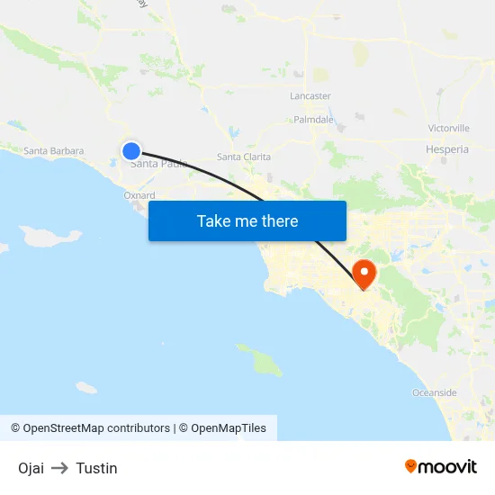 Ojai to Tustin map