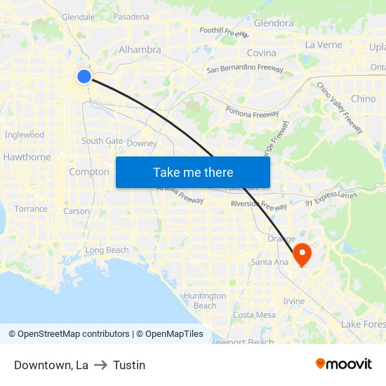 Downtown, La to Tustin map