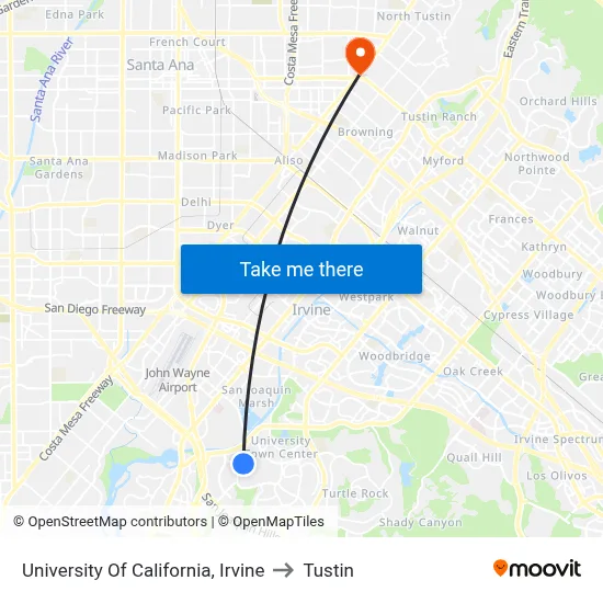 University Of California, Irvine to Tustin map