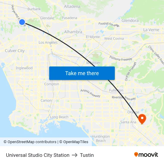 Universal Studio City Station to Tustin map