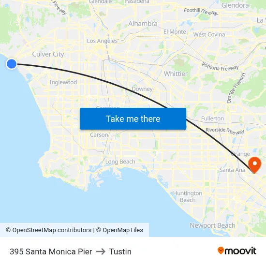 395 Santa Monica Pier to Tustin map