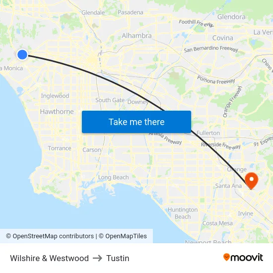 Wilshire & Westwood to Tustin map