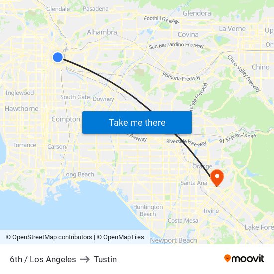 6th / Los Angeles to Tustin map