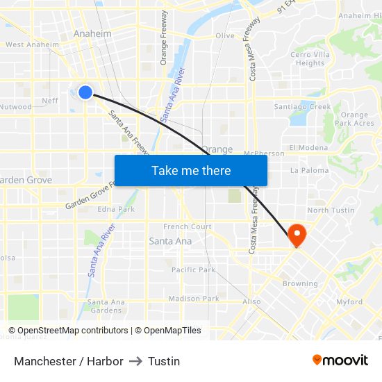 Manchester / Harbor to Tustin map