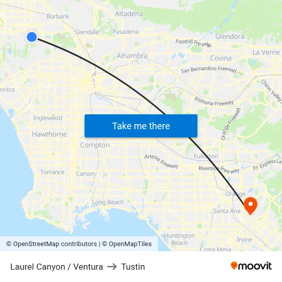 Laurel Canyon / Ventura to Tustin map
