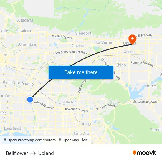 Bellflower to Upland map