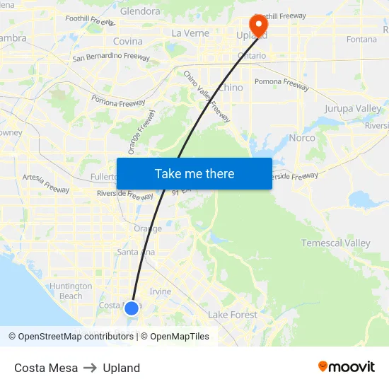 Costa Mesa to Upland map