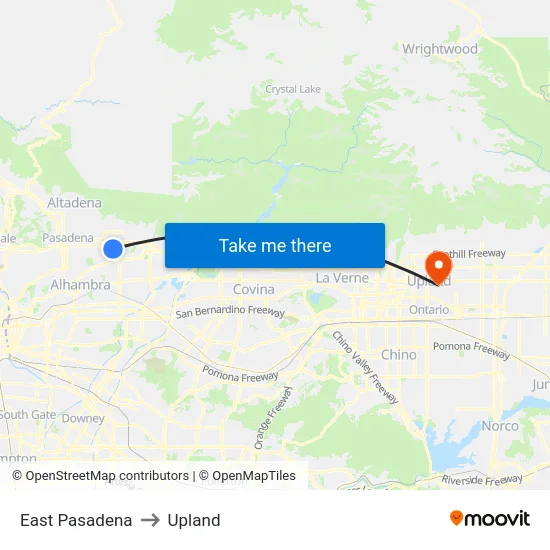 East Pasadena to Upland map