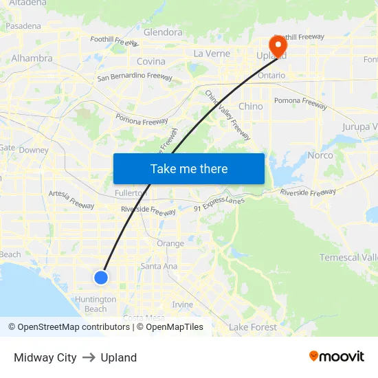 Midway City to Upland map