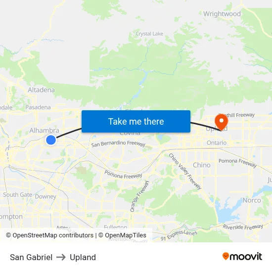 San Gabriel to Upland map