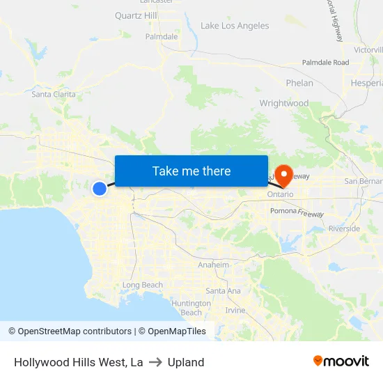 Hollywood Hills West to Upland map