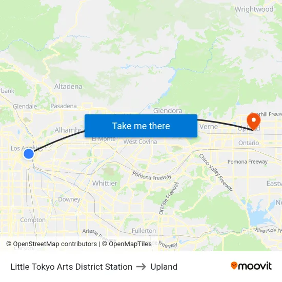 Little Tokyo Arts District Station to Upland map
