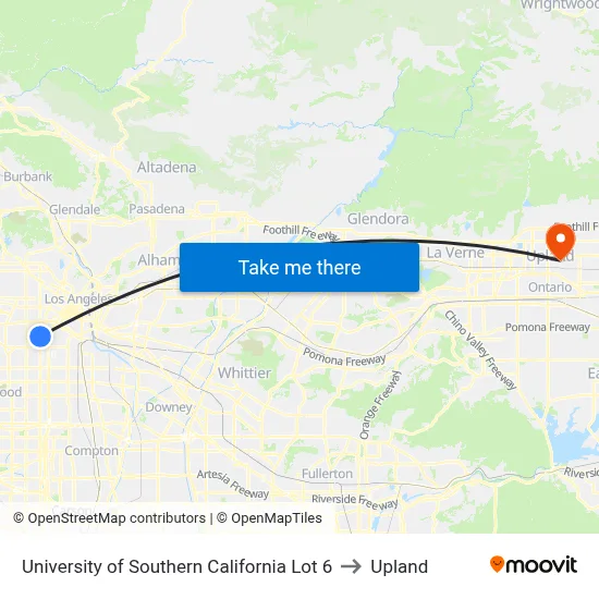 University of Southern California Lot 6 to Upland map