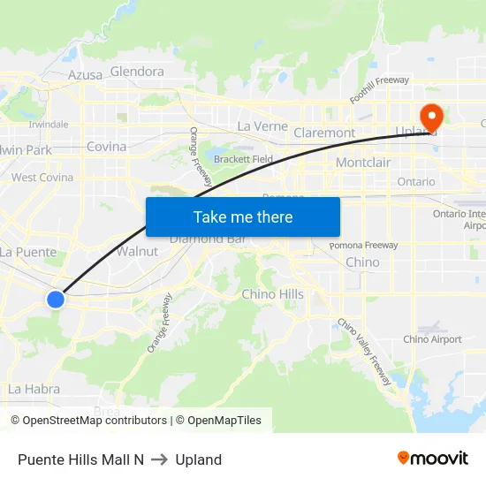 Puente Hills Mall N to Upland map