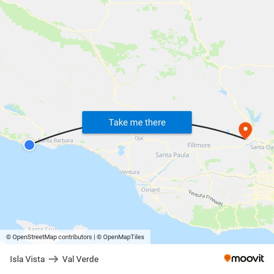 Isla Vista to Val Verde map