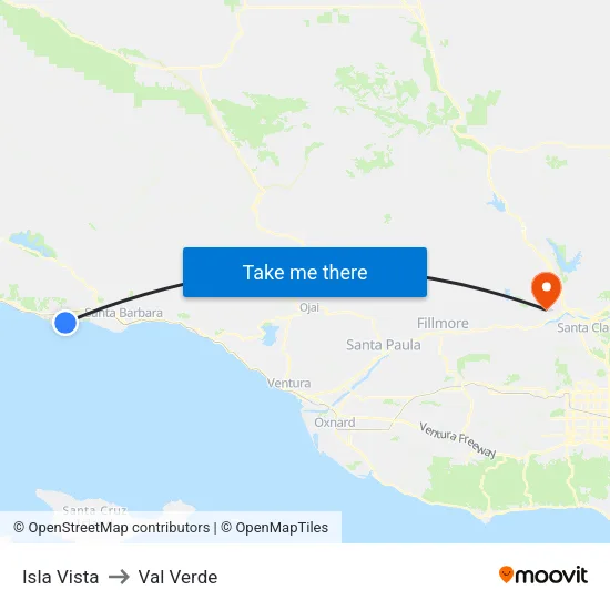 Isla Vista to Val Verde map