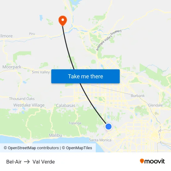 Bel-Air to Val Verde map
