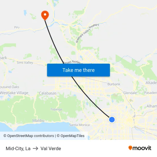 Mid-City to Val Verde map