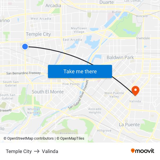 Temple City to Valinda map