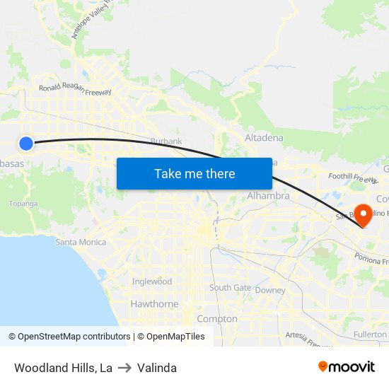 Woodland Hills, La to Valinda map