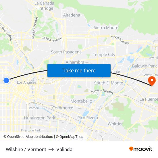 Wilshire / Vermont to Valinda map