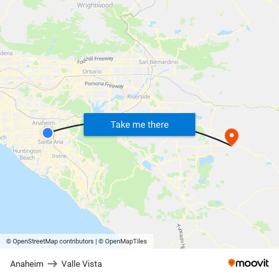 Anaheim to Valle Vista map