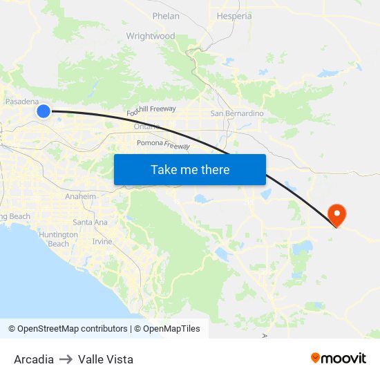 Arcadia to Valle Vista map