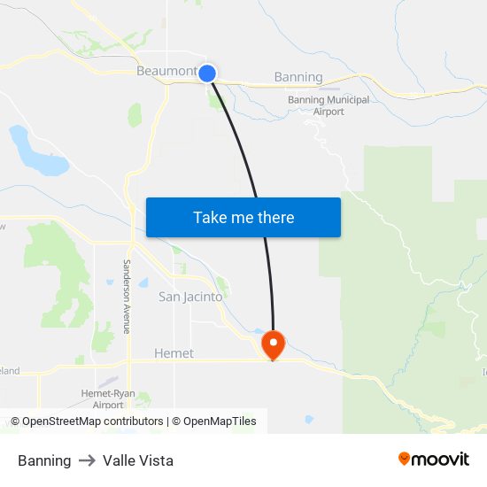 Banning to Valle Vista map