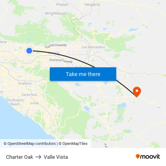 Charter Oak to Valle Vista map