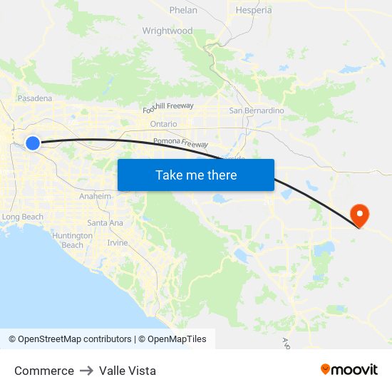 Commerce to Valle Vista map