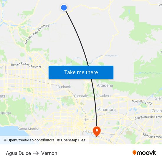 Agua Dulce to Vernon map